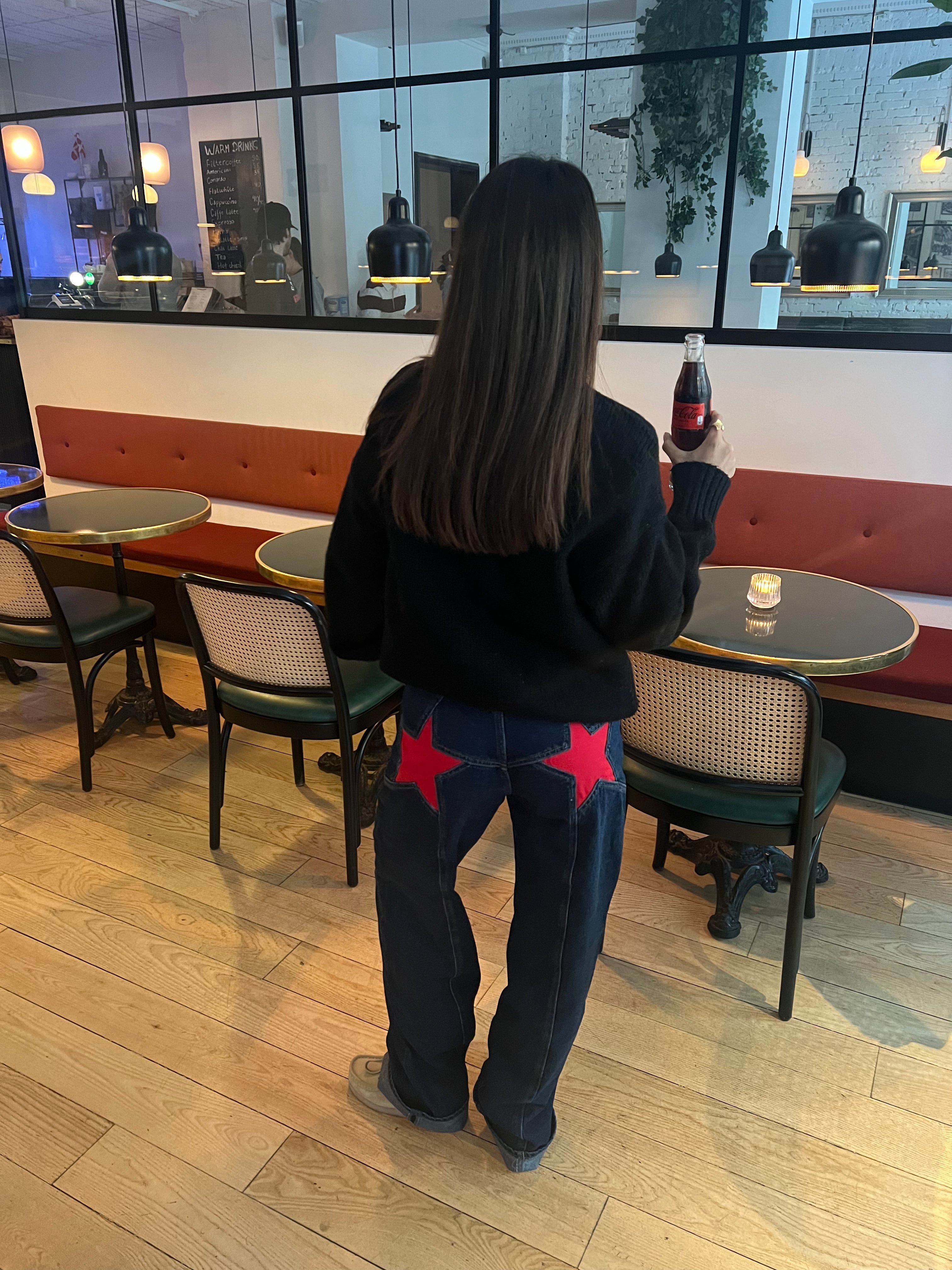 Vaqueros Con Estrellas Rojas - Denim Oscuro