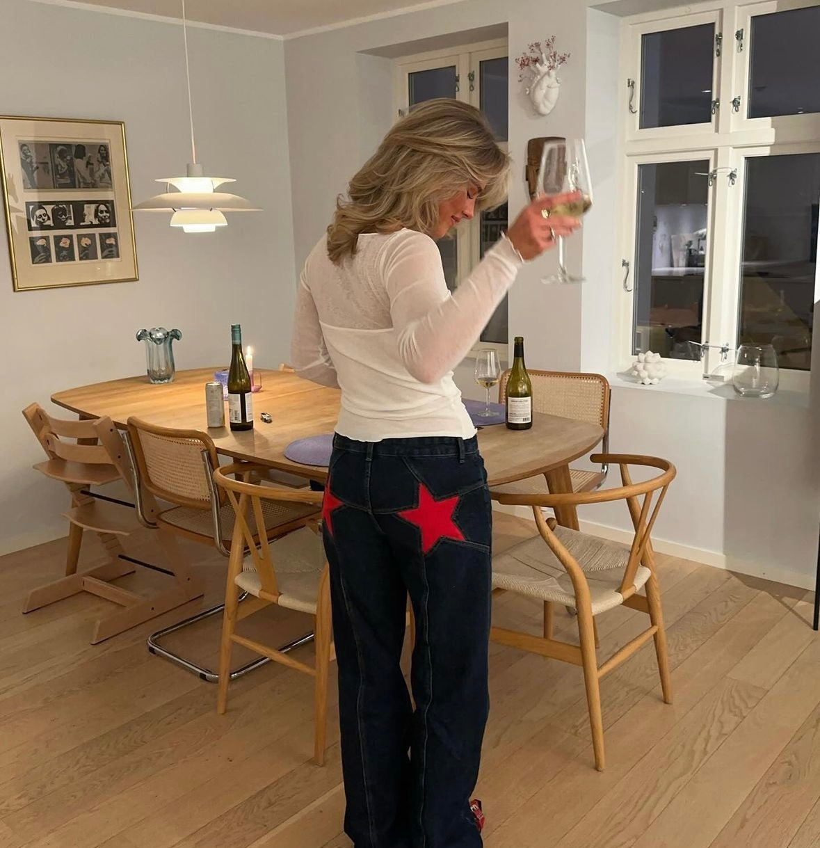 Vaqueros Con Estrellas Rojas - Denim Oscuro