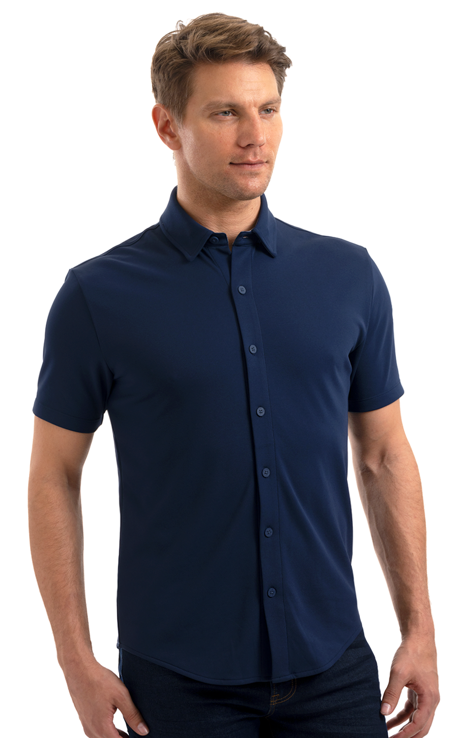 Polo de manga corta con botones de alto rendimiento