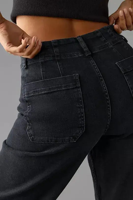 Jeans de pierna ancha y corte cropped con control de abdomen
