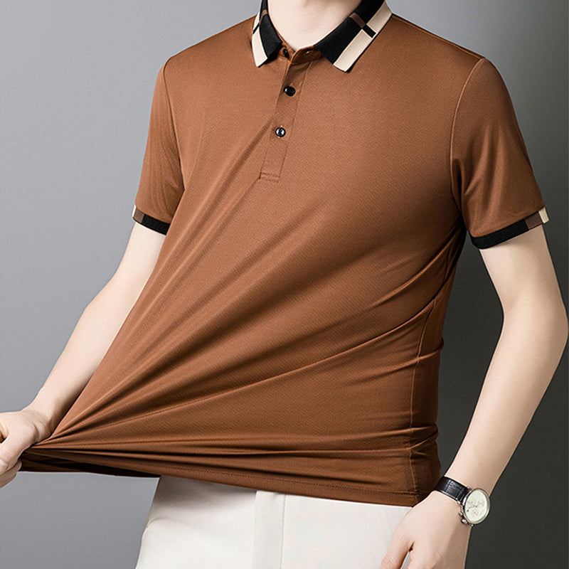 Polo de manga corta y tejido elástico de seda