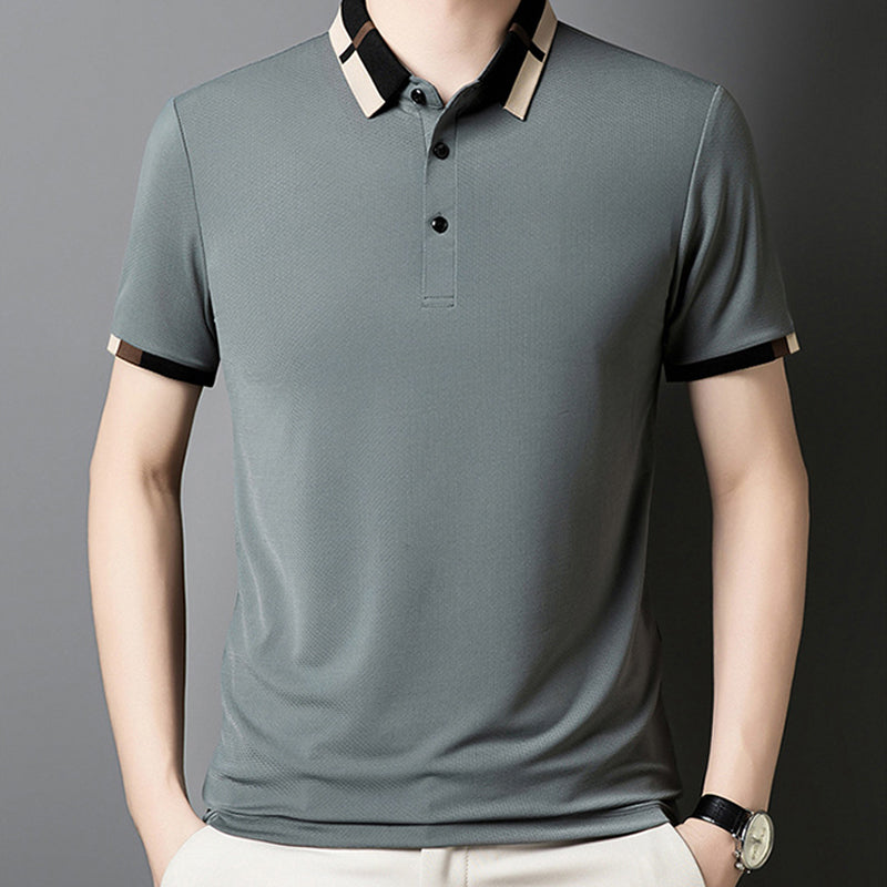 Polo de manga corta y tejido elástico de seda