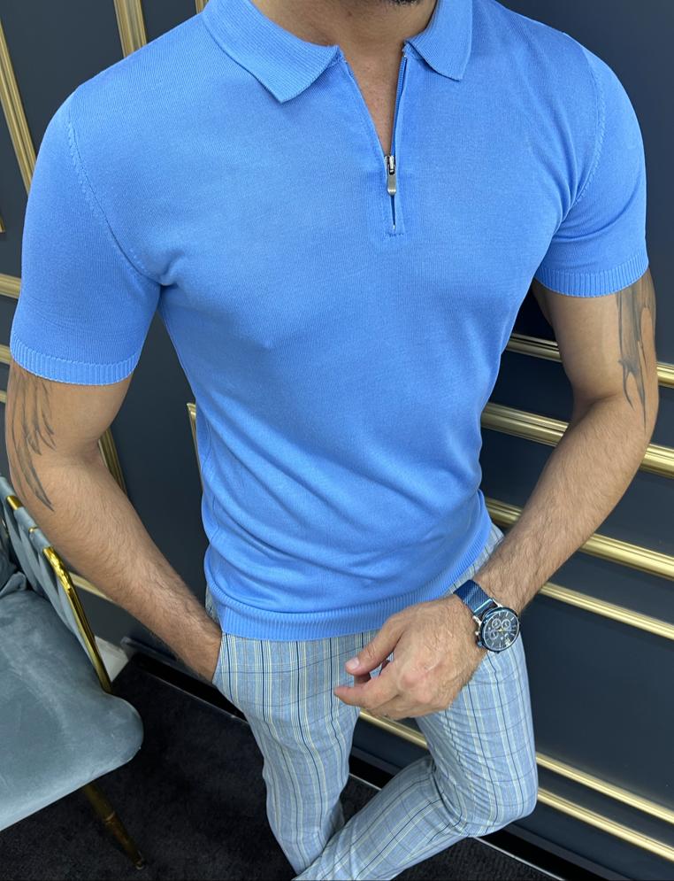 Polo azul Luke con cremallera