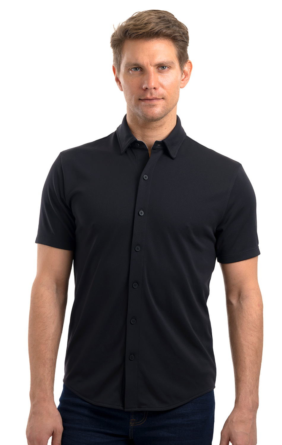 Polo de manga corta con botones de alto rendimiento
