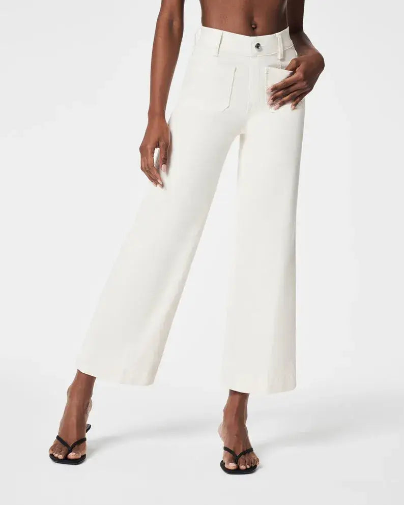 Jeans de pierna ancha y corte cropped con control de abdomen