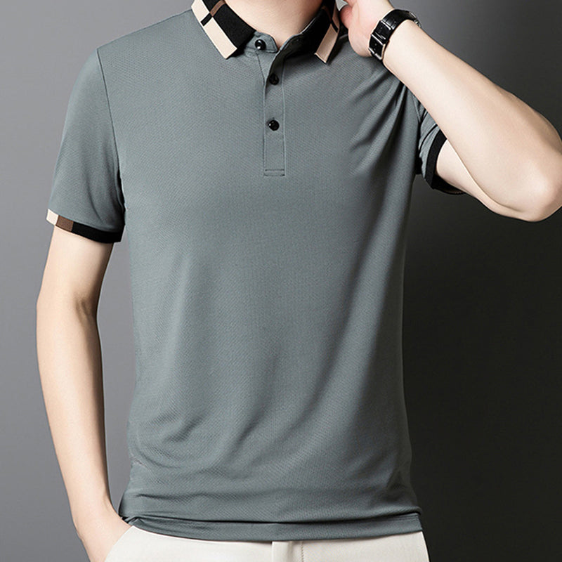 Polo de manga corta y tejido elástico de seda
