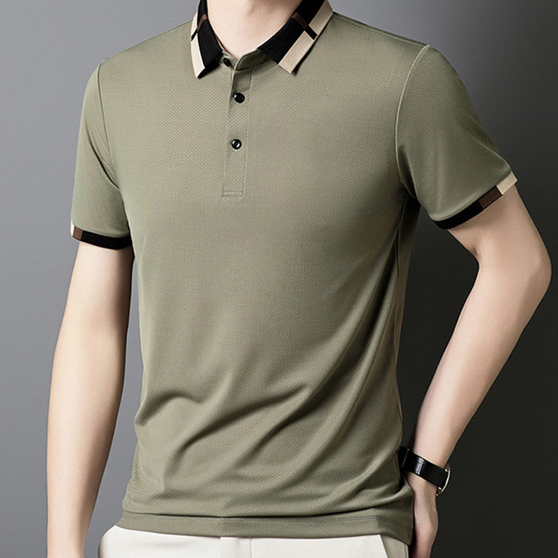 Polo de manga corta y tejido elástico de seda