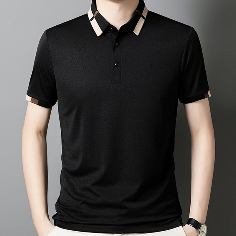 Polo de manga corta y tejido elástico de seda